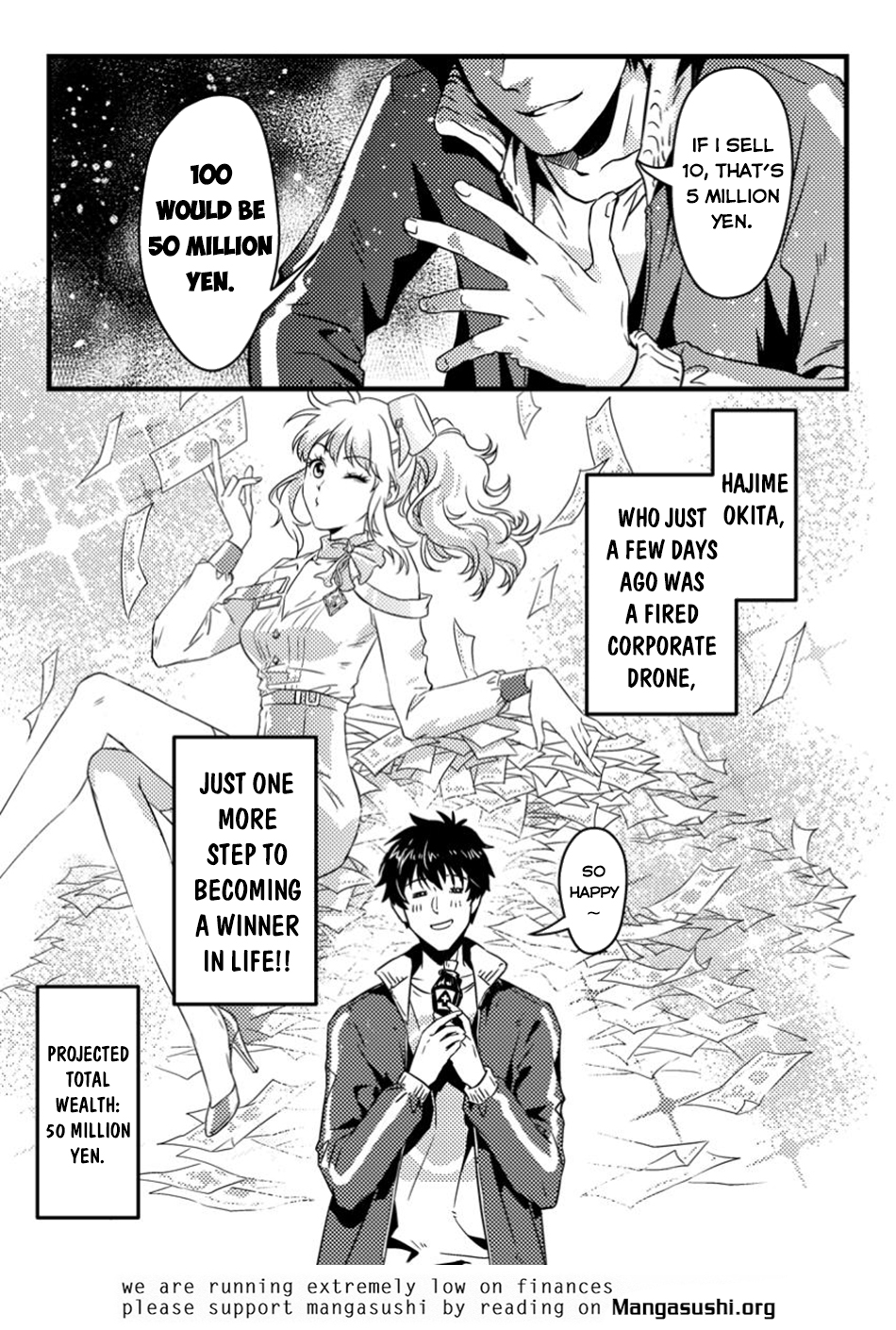 Jigoku no Sata mo Ougon Shidai - Kaisha wo Kubi ni natta Kedo, Renkinjutsu Toka Iu Cheat Skill wo te ni Ireta no de Jinsei Ippatsu Gyakuten wo Mezashimasu Vol. 1 Ch. 1 第33页