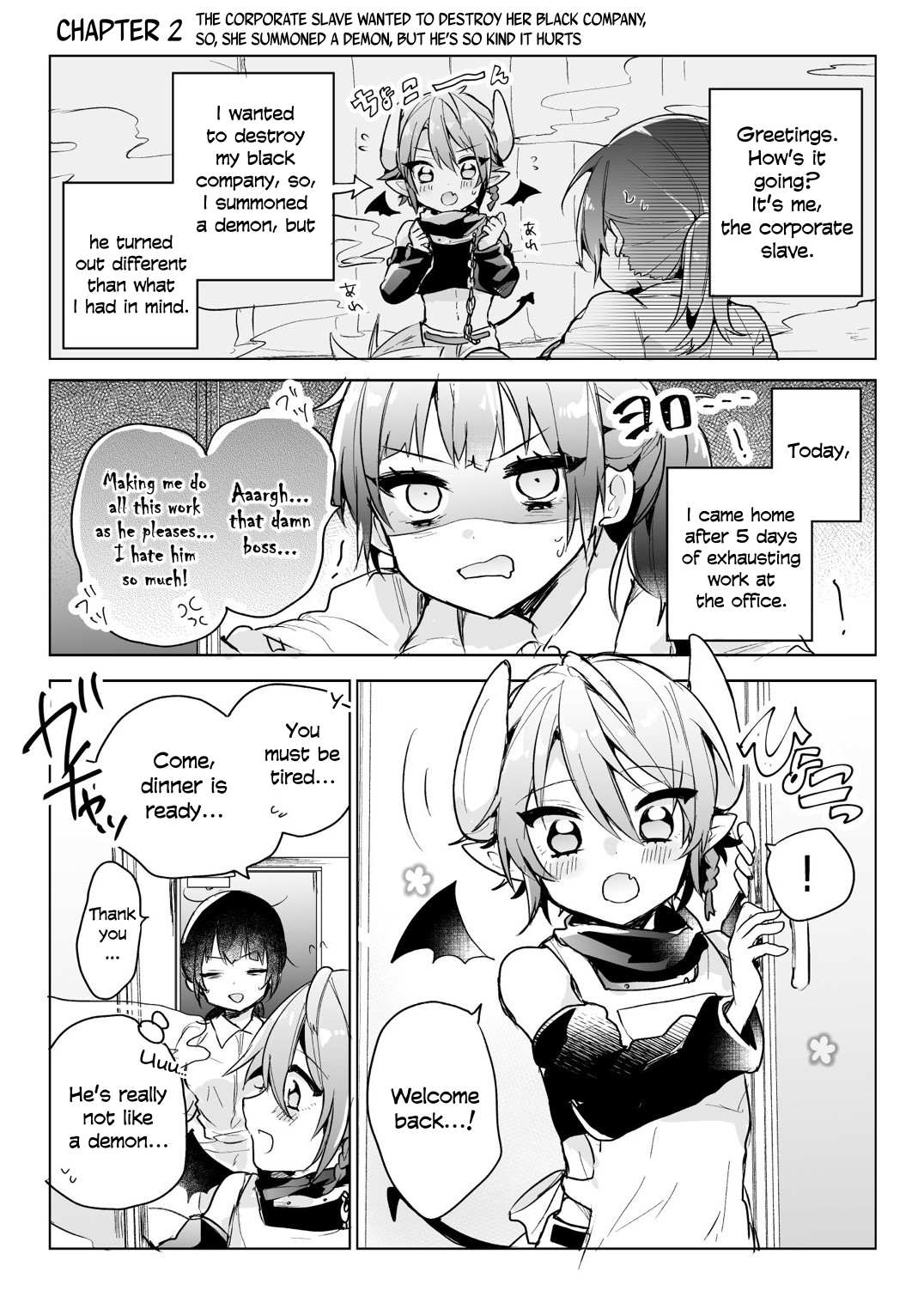 Shachiku OL to Akuma Shota The corporate slave wanted to destroy her black company, so, she summoned a demon, but he’s so kind it hurts 第1页
